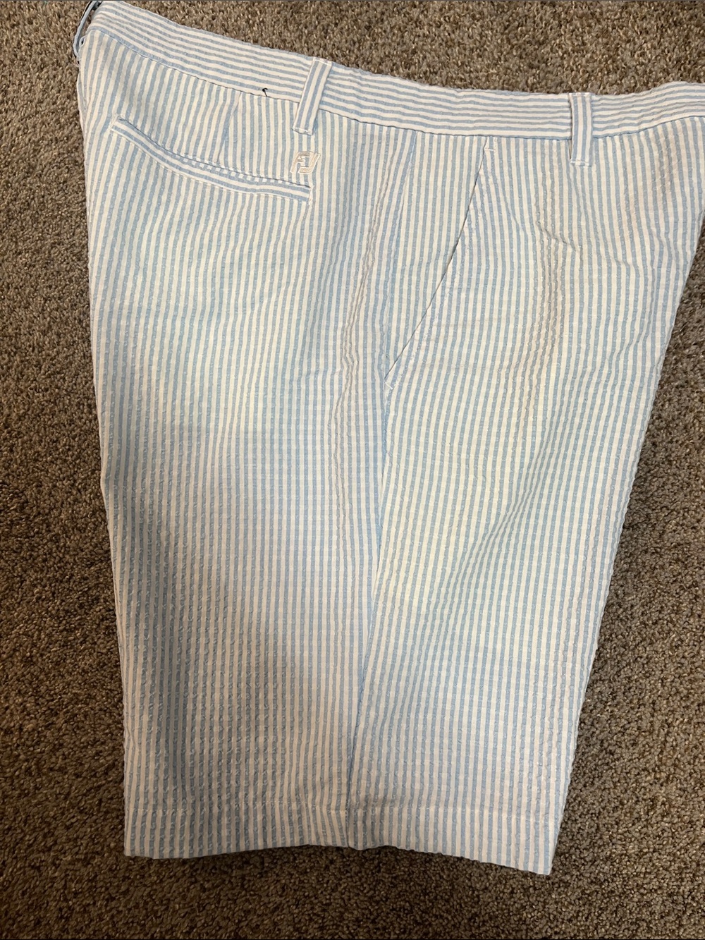 Footjoy Light Blue and White Seersucker Shorts for Golf